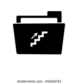stairs - white vector icon;  black folder