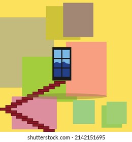 stairs and window outdoor view inspiration vector