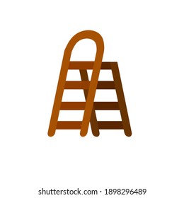 Stairs. Wooden ladder. Simple stairway for climbing up. Rural tool with steps. Flat illustration isolated on white background