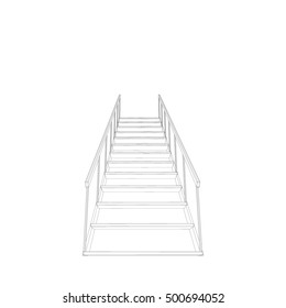Stairs.Isolated on white background. 3d Vector outline illustration.Bottom view.