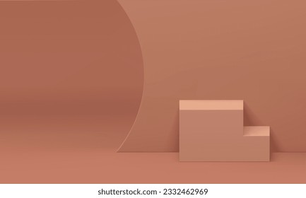 Stairway 3d podium brown basic foundation stairs award arena achievement challenge realistic vector illustration. Pedestal beige construction showroom curved wall minimal decorative design