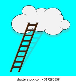 Stairway to the cloud. Sky and step, climb and ladder, way top, vector graphic illustration
