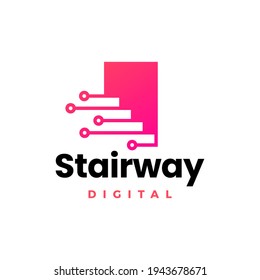 stairway digital tech up stair logo vector icon illustration