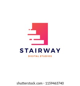 stairway digital tech upstair logo vector icon