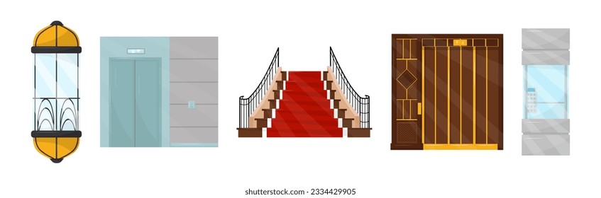 Stairway and Elevator as Vertical Distance with Steps Vector Set