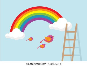 stairway to heaven vector/illustration rainbow cloud birds