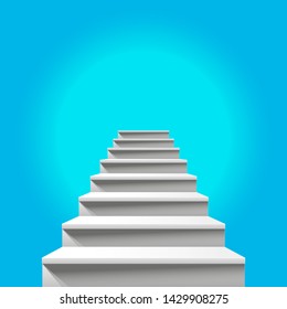 Stairway to Heaven. White Staircase Leading up to Heavenly Blue Sky. Way to God, Way to Paradise. Heavenly Light