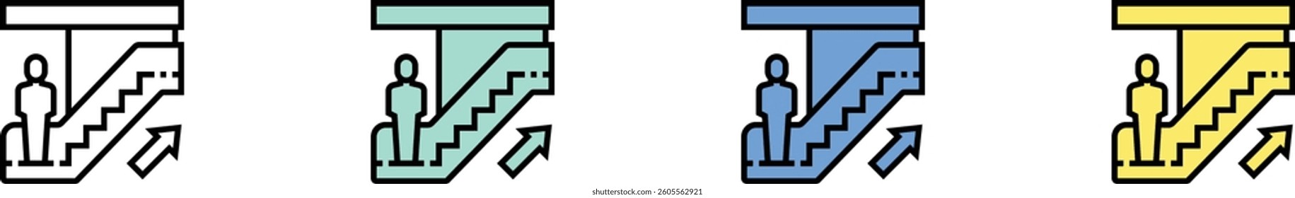 stairway icon. Outline, Green, Blue and Yellow Style Design Isolated On White Background