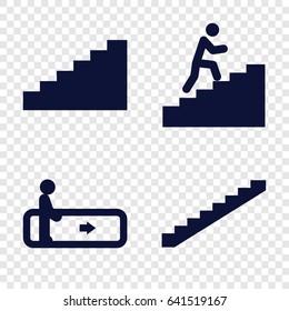 Stairway icons set. set of 4 stairway filled icons such as escalator, stairs