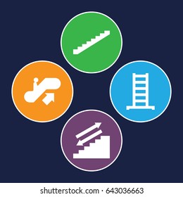 Stairway icons set. set of 4 stairway filled icons such as escalator up, ladder
