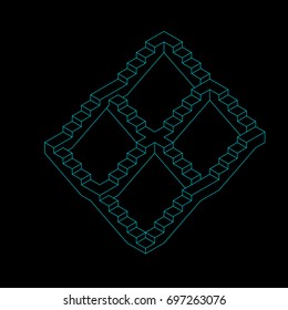 Stairway. Isolated on black background. Vector outline illustration.