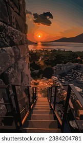 Stairway To Nature. A nature view with the sunset, beautiful nature view