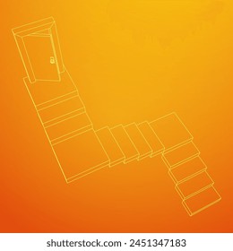 Stairway path to open door. Steps leading into the future concept. Wireframe low poly mesh vector illustration