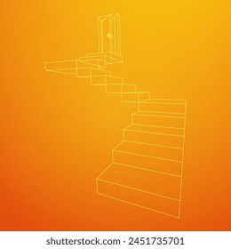 Camino de escalera para abrir la puerta. Pasos hacia el futuro concepto. Ilustración vectorial de malla de polietileno baja