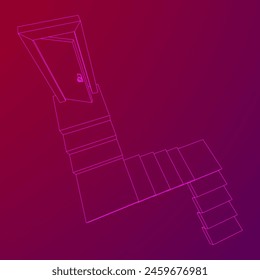 Stairway path to open door. Steps leading into the future concept. Wireframe low poly mesh vector illustration