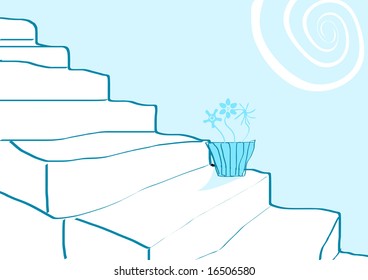 stairway potted plants and sun vector
