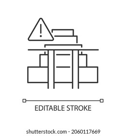 Stairway safety gates linear icon. Child safety at home. Falling and injuries prevention. Thin line customizable illustration. Contour symbol. Vector isolated outline drawing. Editable stroke