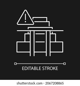 Stairway safety gates white linear icon for dark theme. Falling and injuries prevention. Thin line customizable illustration. Isolated vector contour symbol for night mode. Editable stroke
