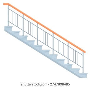 Stairway side view. Flight stairs with stone steps and handrail
