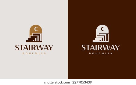 Stairway Stair Boho Bohemian Logo Design. Universal creative premium symbol. Vector sign icon logo template. Vector illustration