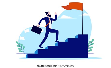 Stairway Success Businessman Running Stairs Toward Stock Vector ...