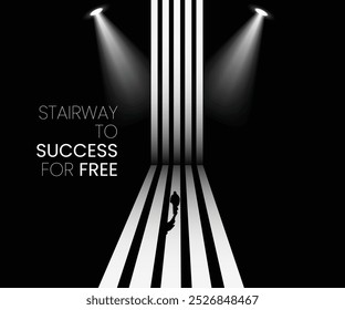 Stairway To Success for free. success life, success carrier. walking man long range. black and white background.