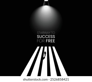 Stairway To Success for free. success life with sport light. walking man along the line. black and white background.