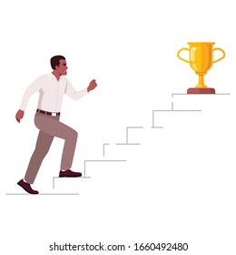 Stairway to success semi flat RGB color vector illustration. Worker climbing up career ladder steps isolated cartoon character on white background. Business goals achievement concept