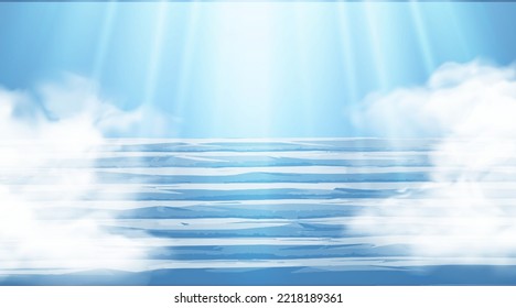 Stairway throughclouds leading to heavenly light.Vector illustration