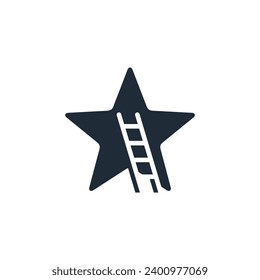 Stairway to the top to the star. Achieve success, results. Improve rating, quality.Vector linear icon illustration isolated on white background.