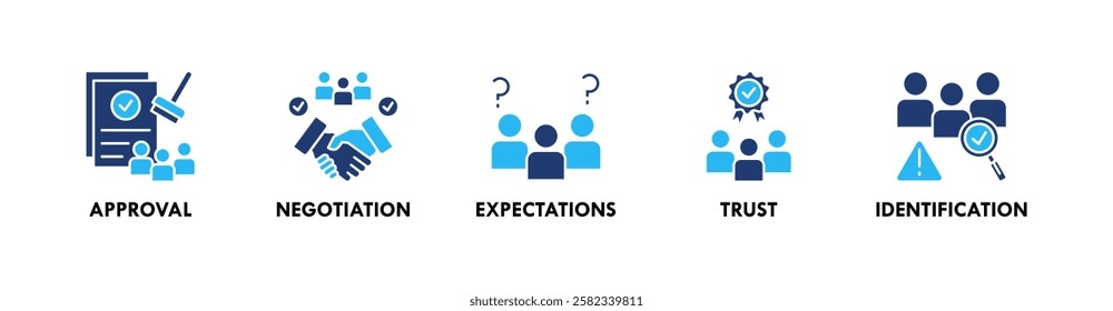 Stakeholder banner web icon illustration concept with icon of approval, negotiation, expectations, trust, and identification