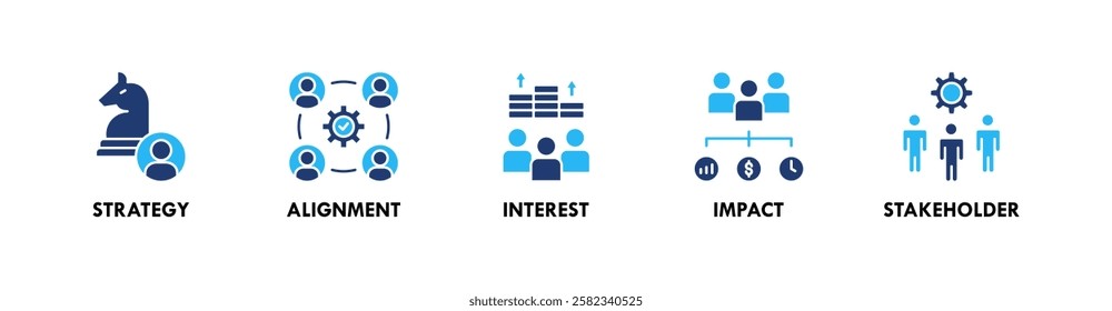 Stakeholder banner web icon illustration concept with icon of strategy, alignment, interest, impact, and stakeholder