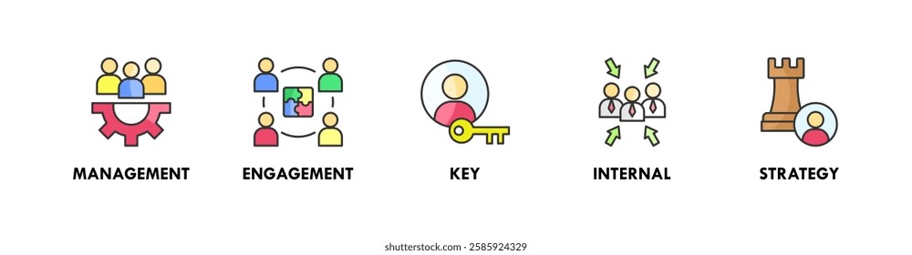 Stakeholder banner web icon illustration concept with icon of management, engagement, key, internal, and strategy