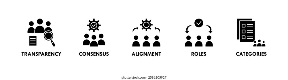 Stakeholder banner web icon illustration concept with icon of transparency, consensus, alignment, roles, and categories