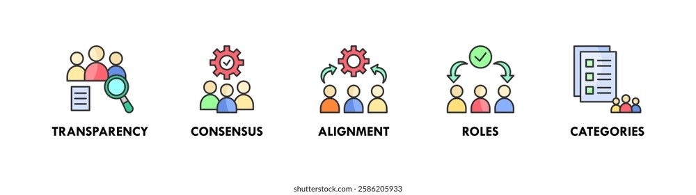 Stakeholder banner web icon illustration concept with icon of transparency, consensus, alignment, roles, and categories