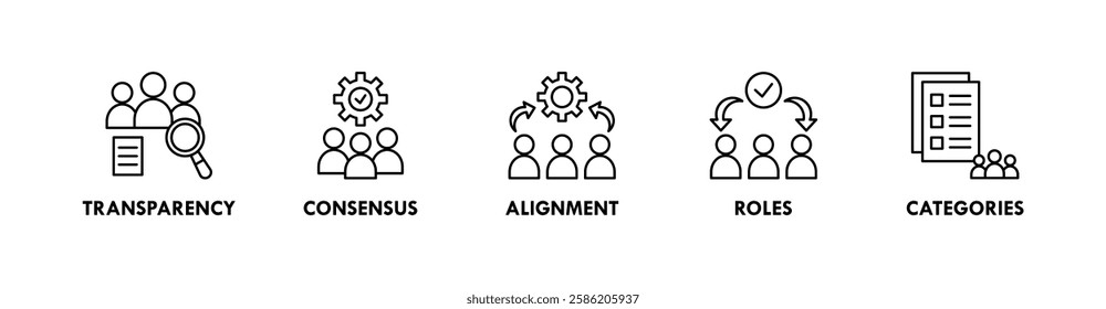 Stakeholder banner web icon illustration concept with icon of transparency, consensus, alignment, roles, and categories