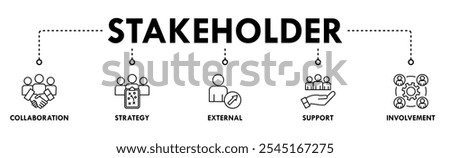 Stakeholder banner web icon illustration concept with icon of collaboration, strategy, external, support, and involvement