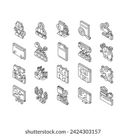 Stakeholder Business Collection isometric icons set. Stakeholder Meeting With Investor And Trade Union, Credit And Dividends, Stock And Bidding Concept Linear Pictograms. Contour Color .