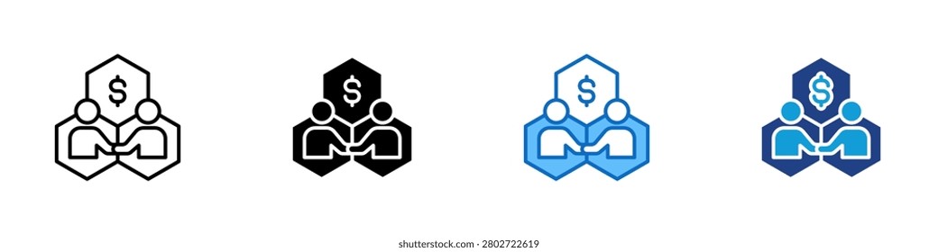 Stakeholder Buyin Multiple Style Icon Design Vector - Handshake with money and people representing stakeholder buyin, executive support, and investment agreement