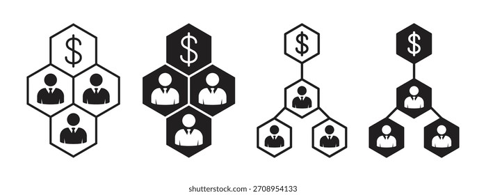 Stakeholder chart vector icon with outline and flat silhouette style isolated. Symbol of business social network chart, partnership, collaboration and more. Vector illustration