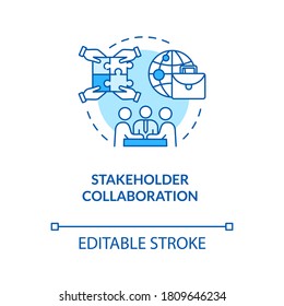 Stakeholder collaboration turquoise concept icon. Teamwork for project and partnership. Corporate cooperation idea thin line illustration. Vector isolated outline RGB color drawing. Editable stroke