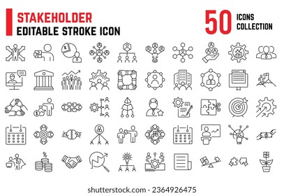 Stakeholder Editable Stroke Icons related to business leadership, human resource management, team work, Success, Project Stake holders Thin Icon 50+