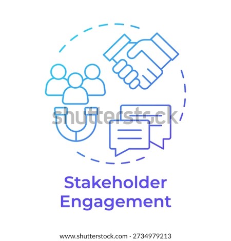 Stakeholder engagement blue gradient concept icon. Human resources, employee recruitment. Business agreement. Round shape line illustration. Abstract idea. Graphic design. Easy to use in booklet