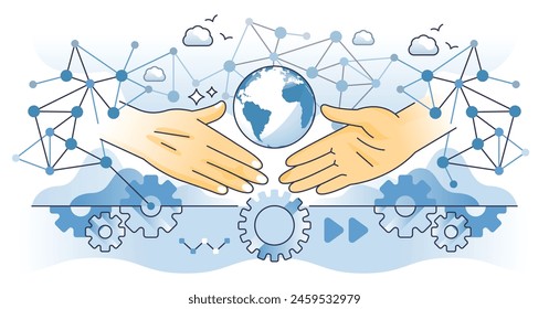 Stakeholder-Engagement und Geschäftskommunikation skizzieren Hands-Konzept. Unternehmenspartnerschaft und Partnerinteraktion für eine erfolgreiche Vektorillustration der Zusammenarbeit. Vereinbarung oder Deal Handshake