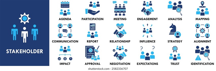 Stakeholder icon collection set. Containing design collaboration, business, teamwork, engagement