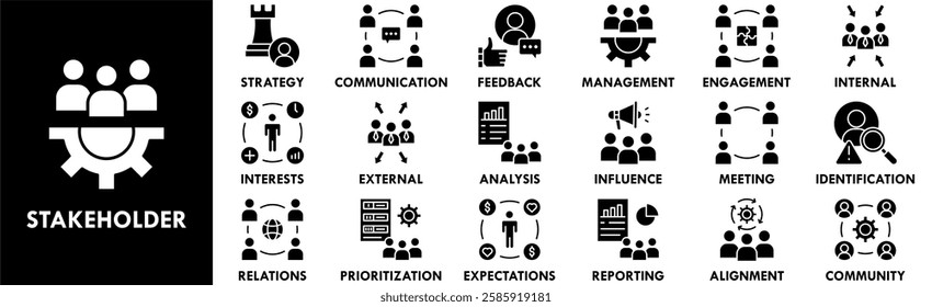 Stakeholder icon collection set. Containing design business, collaboration, teamwork, communication