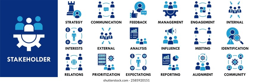 Stakeholder icon collection set. Containing design business, collaboration, teamwork, communication