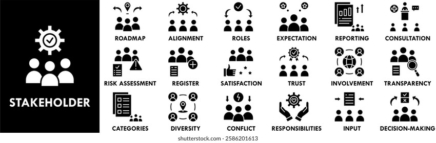 Stakeholder icon collection set. Containing design business, collaboration, teamwork, management, communication
