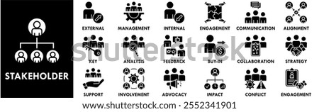 Stakeholder icon collection set. Containing design business, collaboration, management, teamwork, strategy