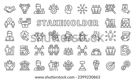 Stakeholder icon line design. Business, partner, shareholder, investor, supporter vector illustrations. Stakeholder pictograms editable stroke icons.